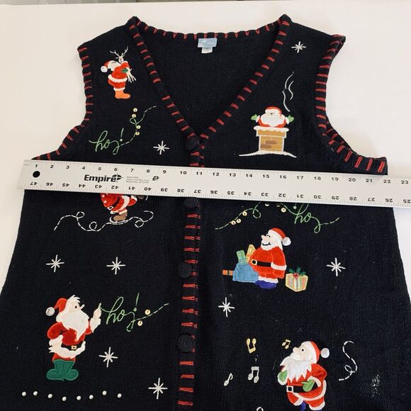 VTG Holiday Editions Sweater Vest Women XL Black 90s Christmas Santa Grandma - Picture 7 of 9